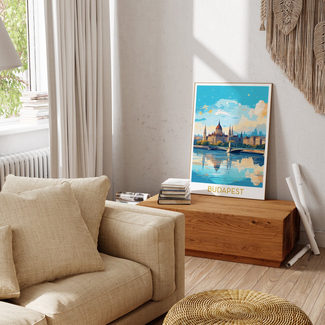 Budapest Parliament Building Danube River Bridge Travel Poster - Image 3