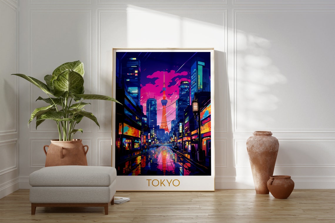 Tokyo Japan Night City Poster with Neon Streets and Tower Lights - Image 2