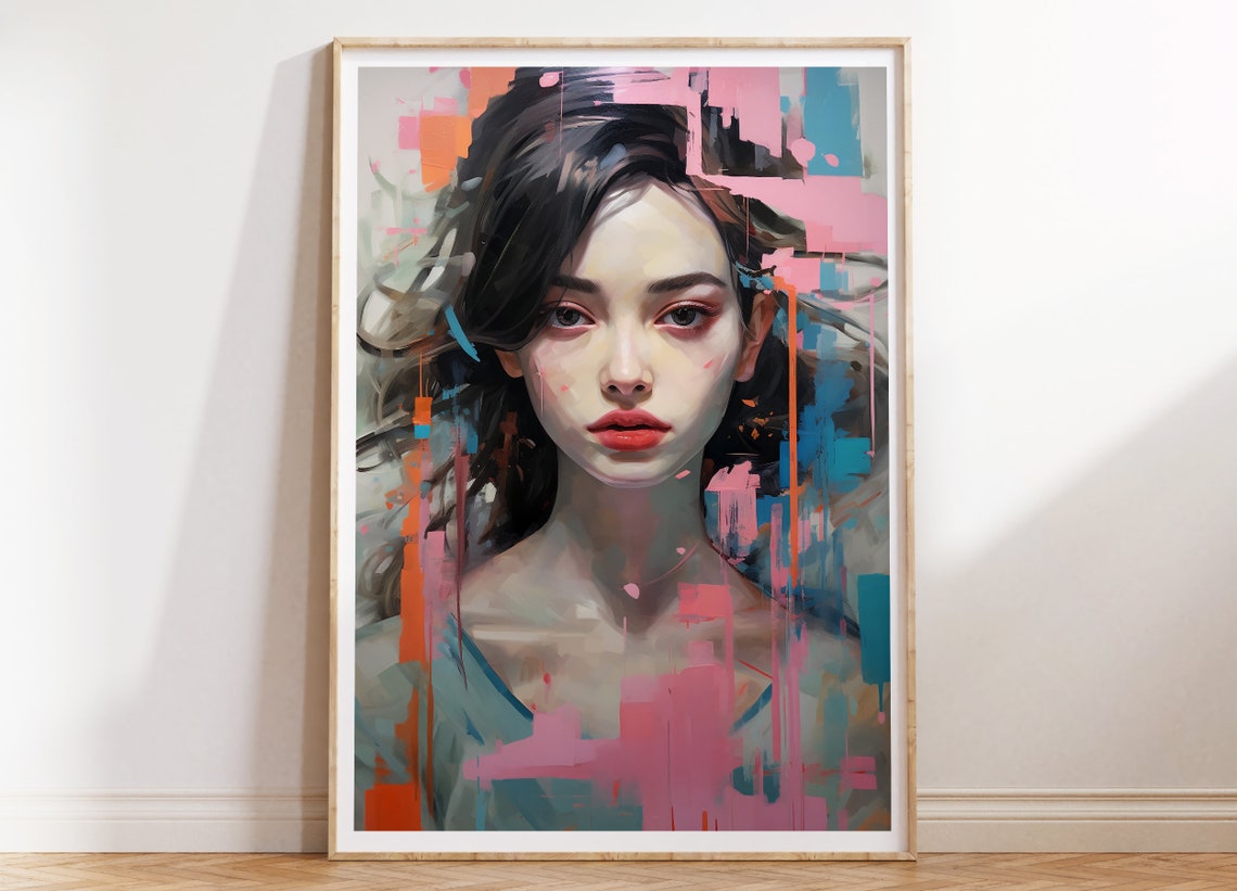 Abstract Woman Portrait Poster with Pink and Blue Painterly Strokes - Image 4