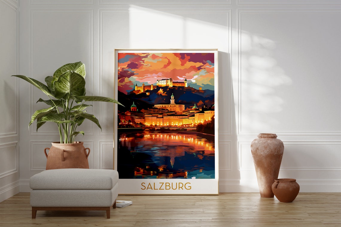 Salzburg Austria Fortress Poster with Sunset over the Salzach River - Image 2