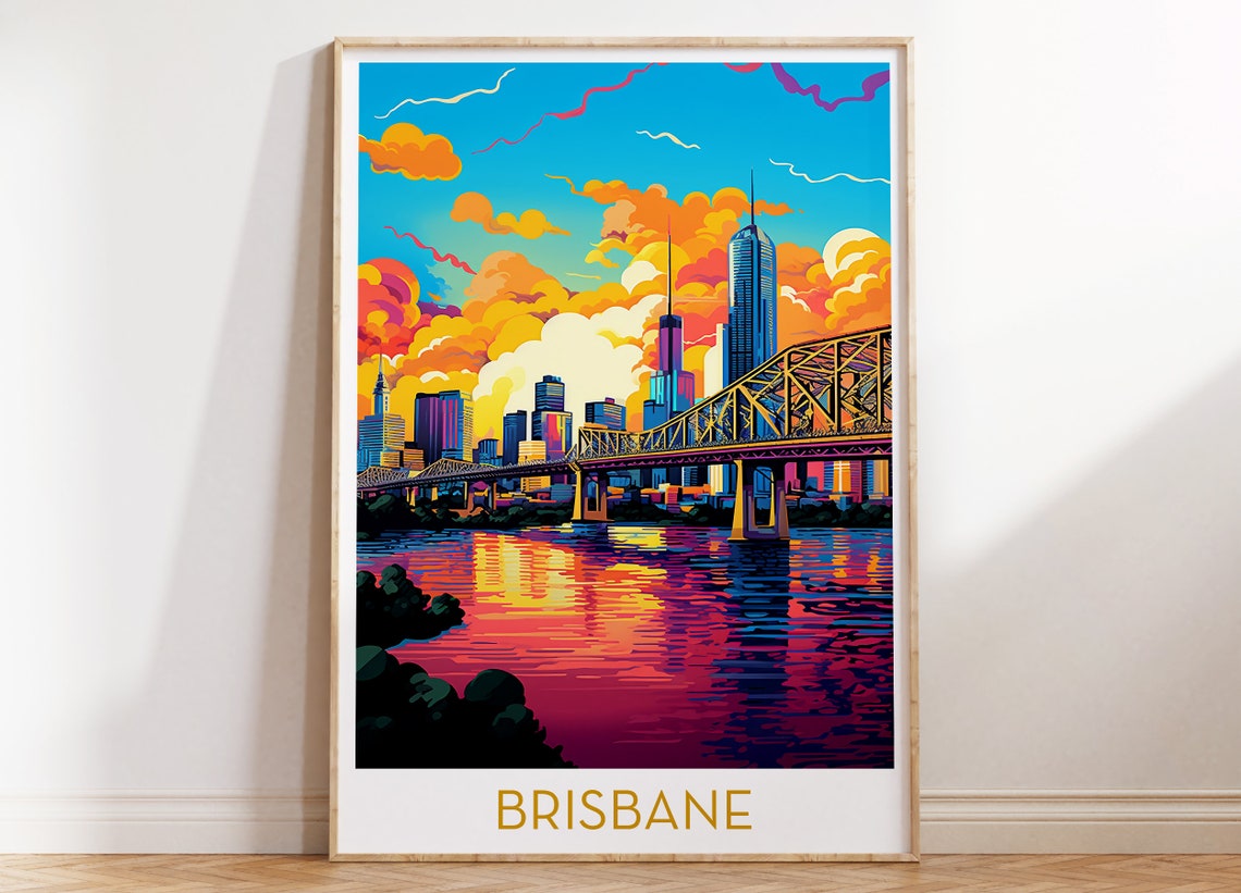 Brisbane Sunset Skyline Story Bridge Riverside City View Poster