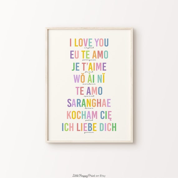 I Love You In Different Languages Print Beige Background Colourful Rainbow Nursery Kids Room Cute Classroom Home Decor Instant Download