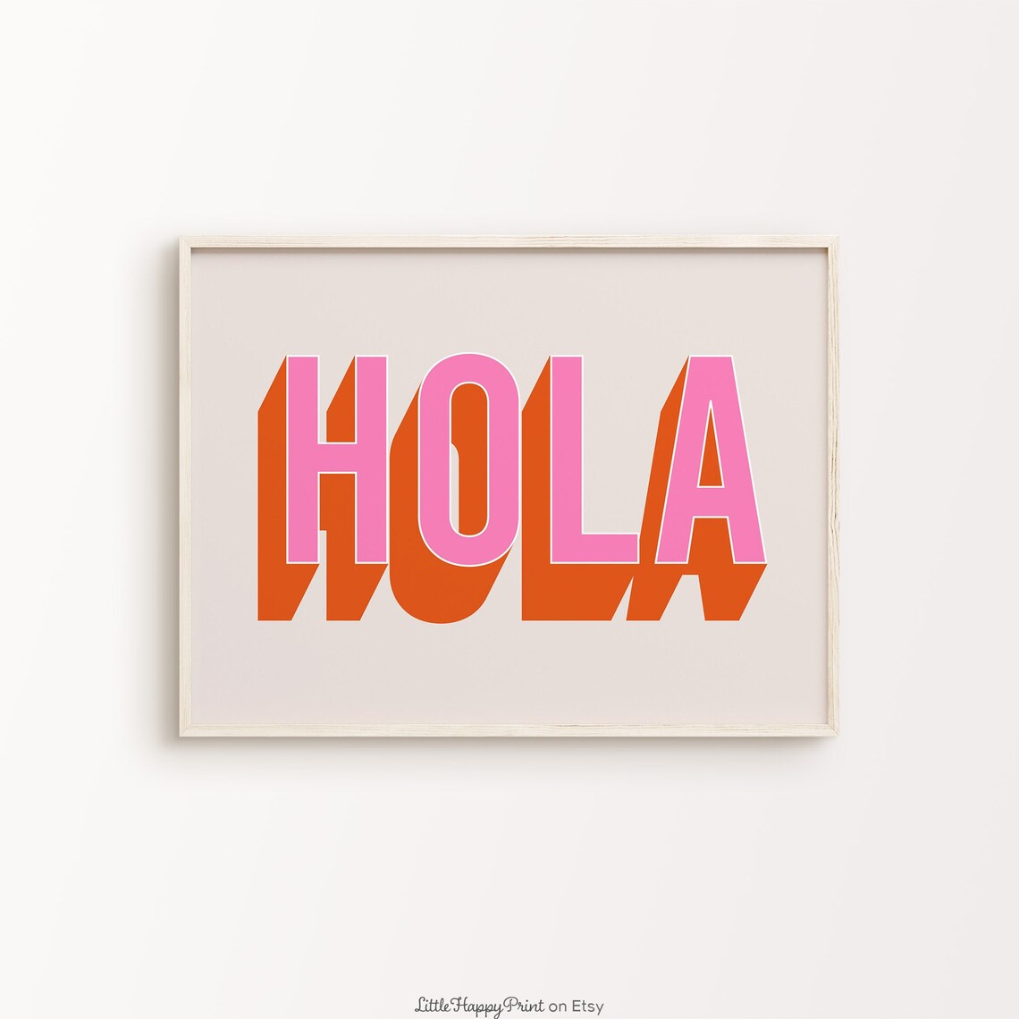 Hola Pink Retro 3D Lettering Spanish Word Funky Modern Wall Art