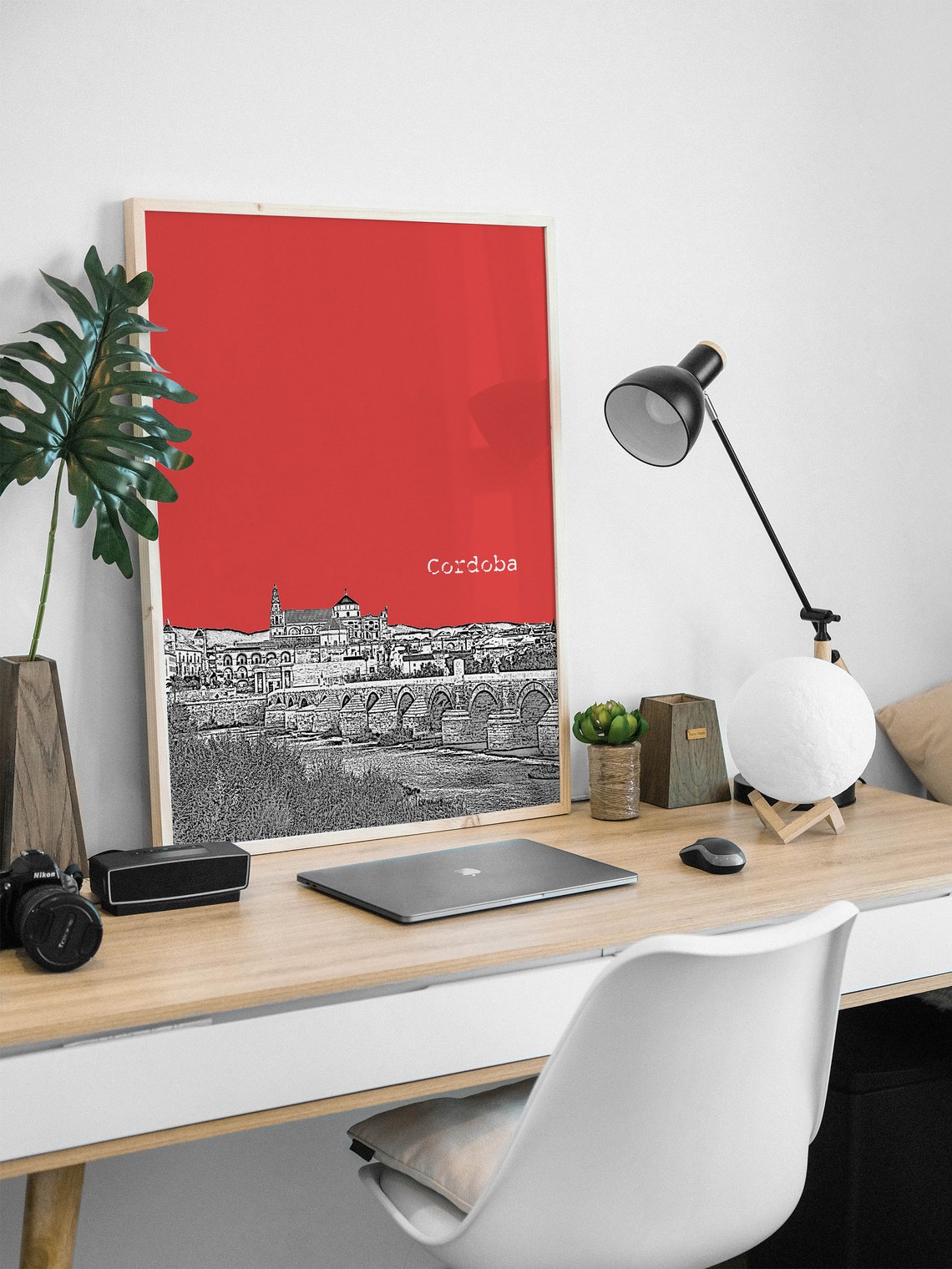 Cordoba Spain Roman Bridge Color Block Poster With Custom Sky Color - Image 2