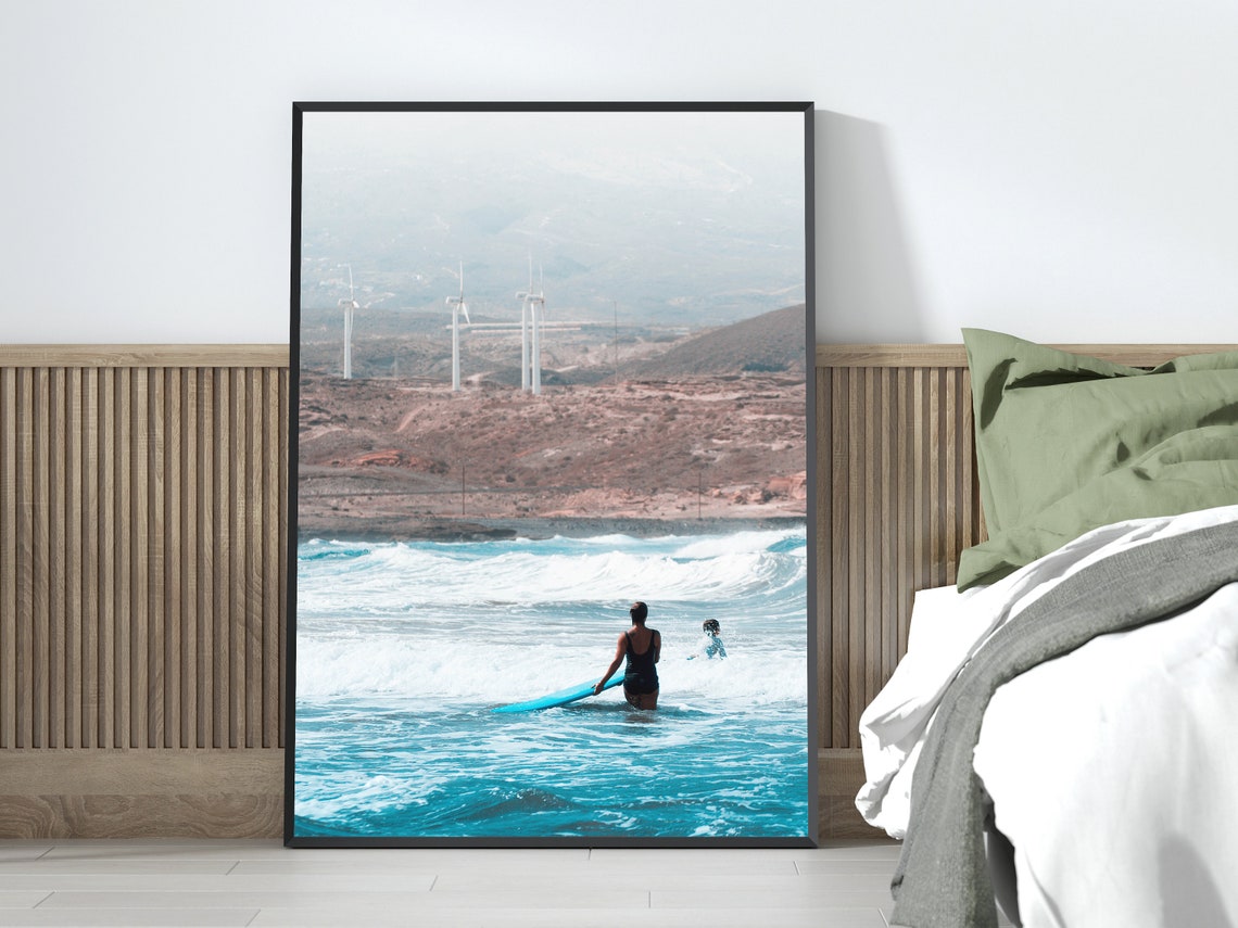 Surfer Entering Turquoise Waves Photo Print Coastal Beach Wall Decor - Image 3