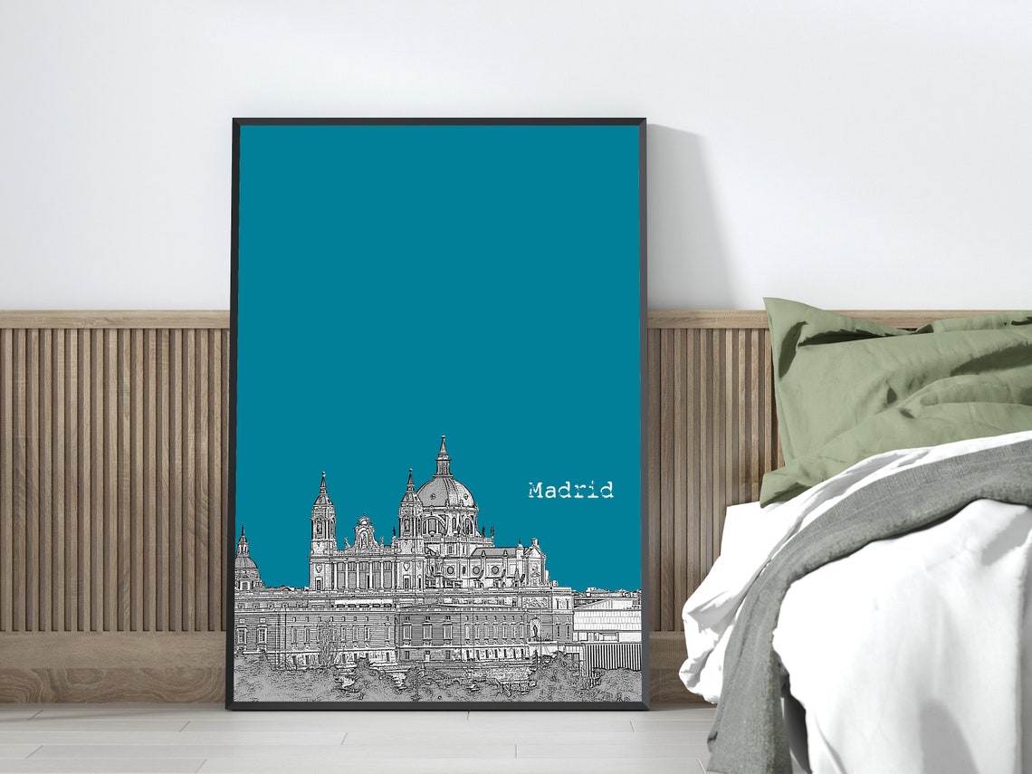 Madrid Spain Cathedral Color Block Poster With Custom Sky Color Choice - Image 3