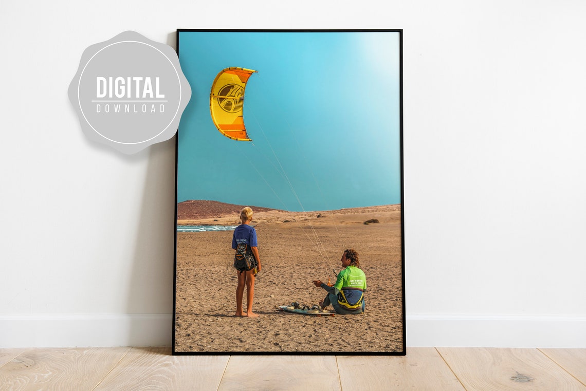 Kitesurfing Beach Lesson Photo Poster Coastal Sport Instant Download