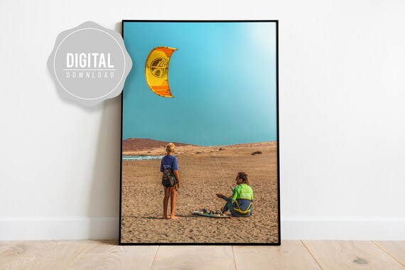 Kite Surf Photography Ocean Water Wall Art Print Kite Surfing Decor Coastal Beach Canary Islands Poster