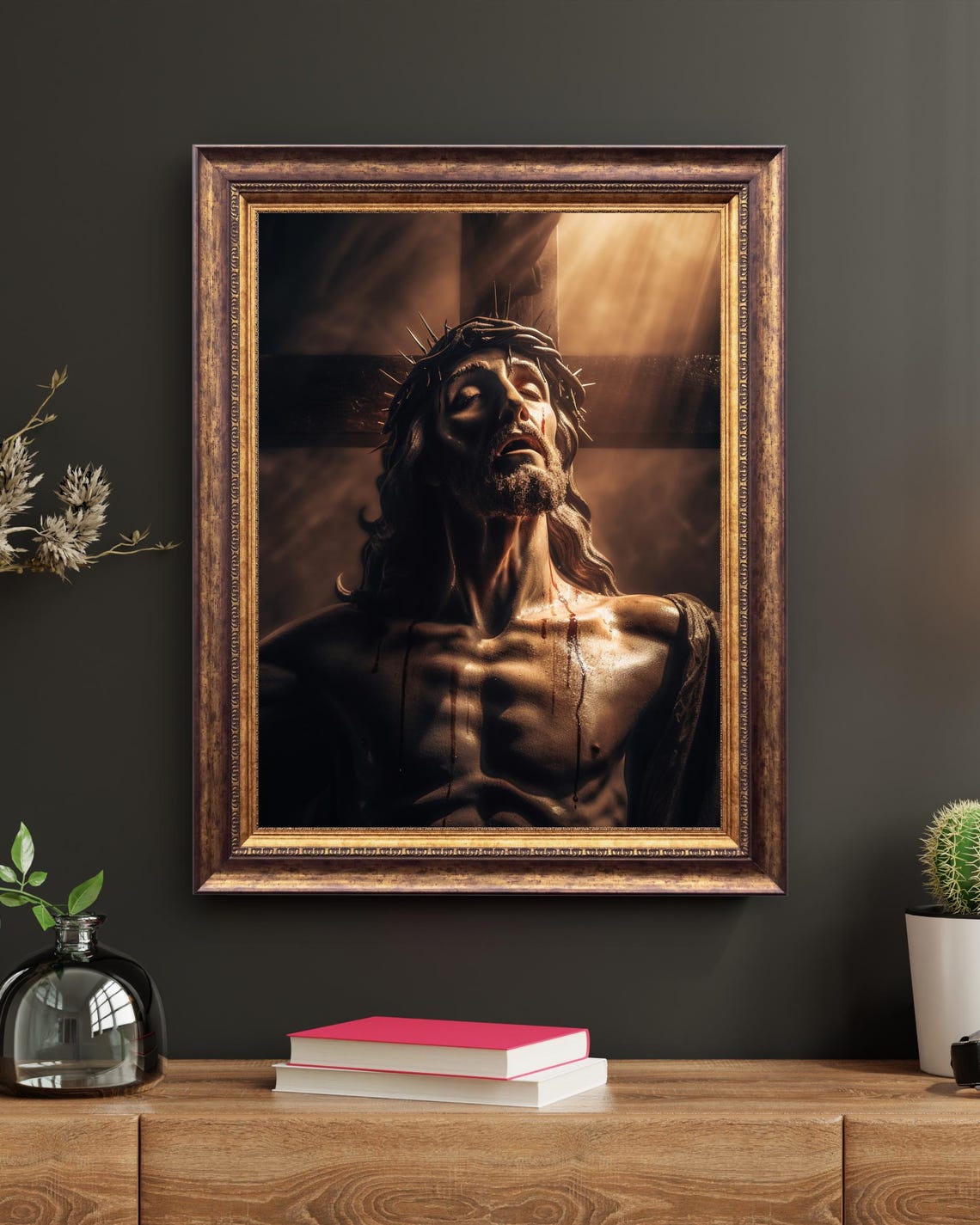 Jesus Christ Crown Of Thorns Crucifixion Dramatic Religious Wall Art - Image 3