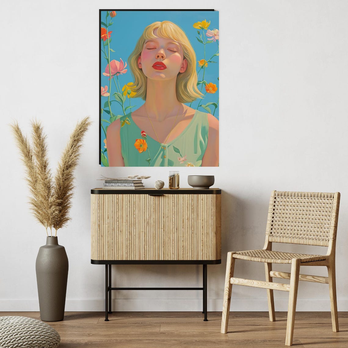 Woman With Flowers Colorful Art Print Boho Self Love Modern Wall Decor