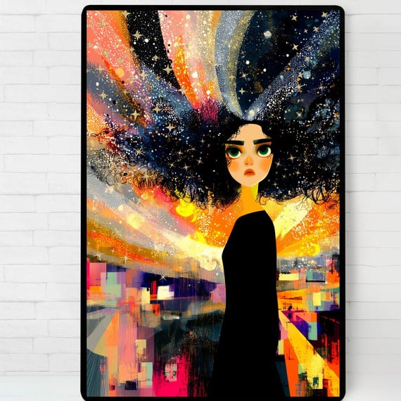 Cosmic Dreams Abstract Woman Portrait Art Print Poster Pdf Files