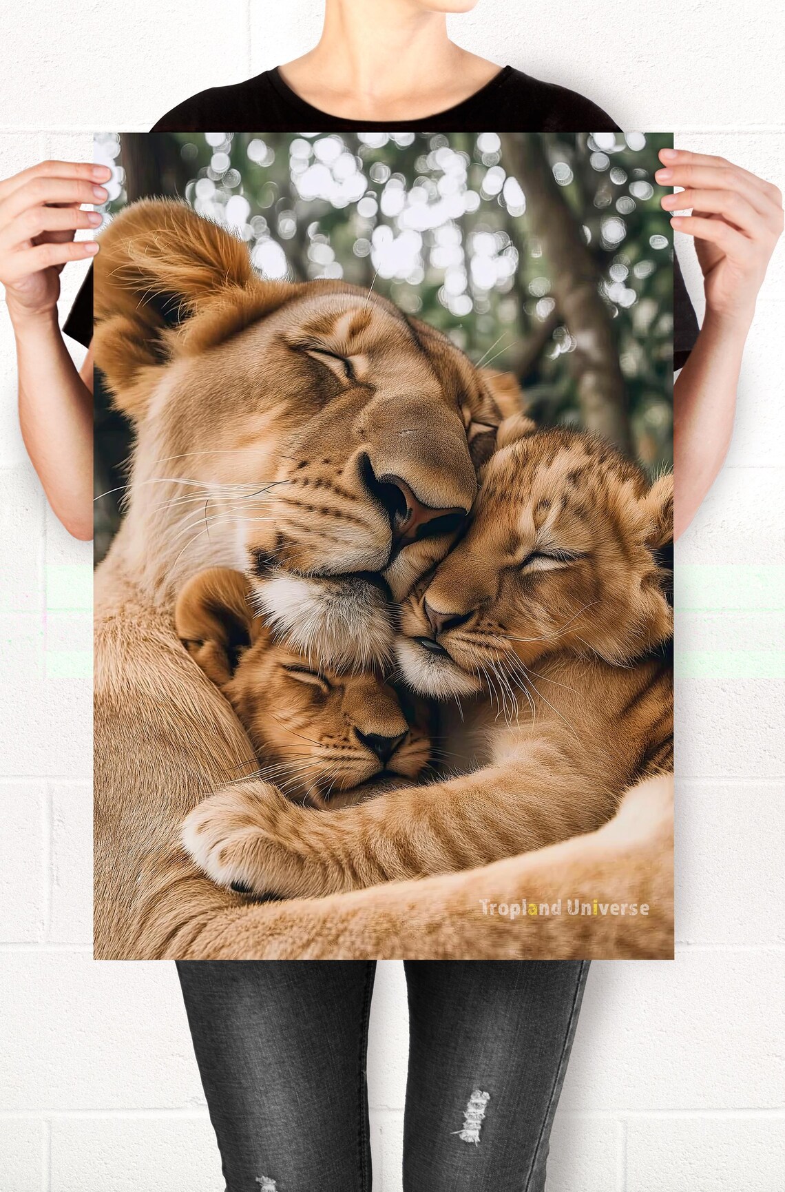 Lioness Cuddling Cubs Photo Poster Tender Mother Wildlife Moment Art - Image 2