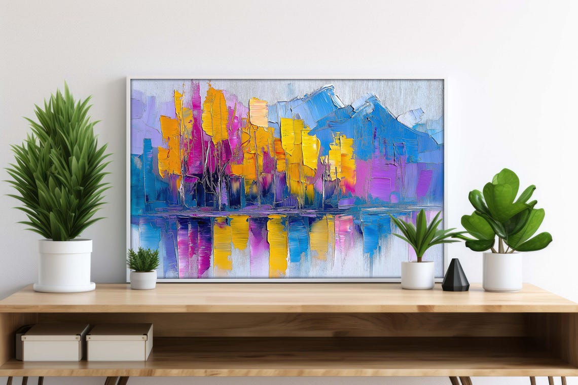Rainbow Palette Abstract Mountain Lake Reflection Art Poster - Image 5
