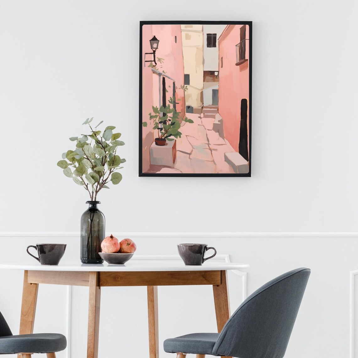 Burano Italy Colorful Pink Alley Street Lamp Watercolor Poster - Image 2