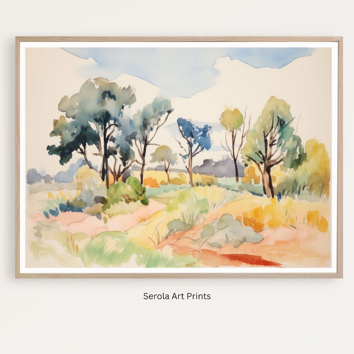 Abstract Tree Landscape, Colorful Watercolor Art Print
