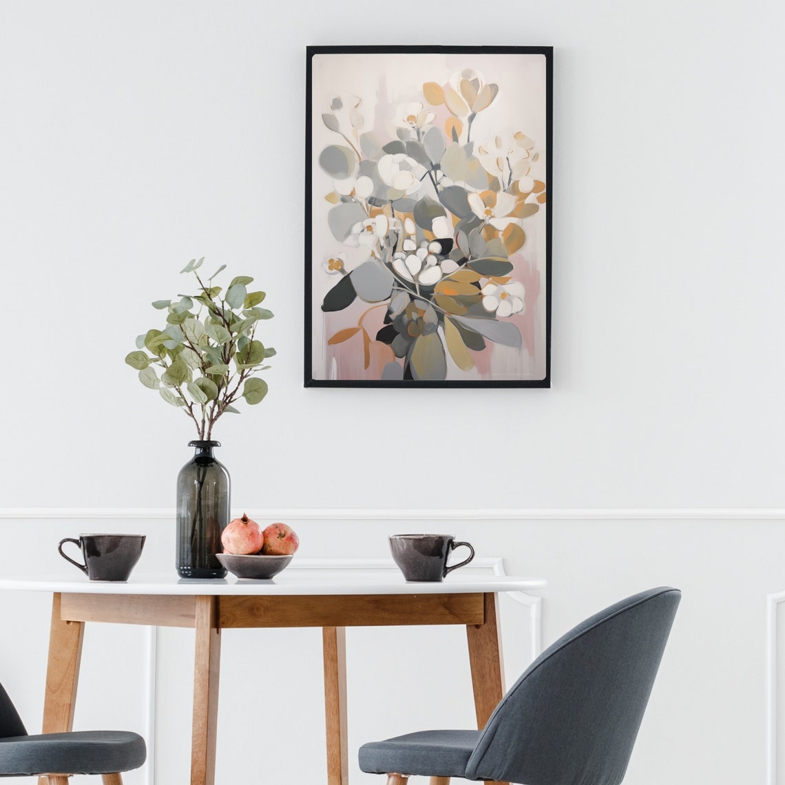 Neutral Botanical Eucalyptus Bouquet in Gray and Cream Poster - Image 2