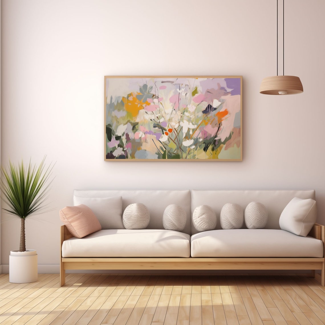 Soft Pastel Abstract Flower Garden in Pink and Orange Poster - Image 3