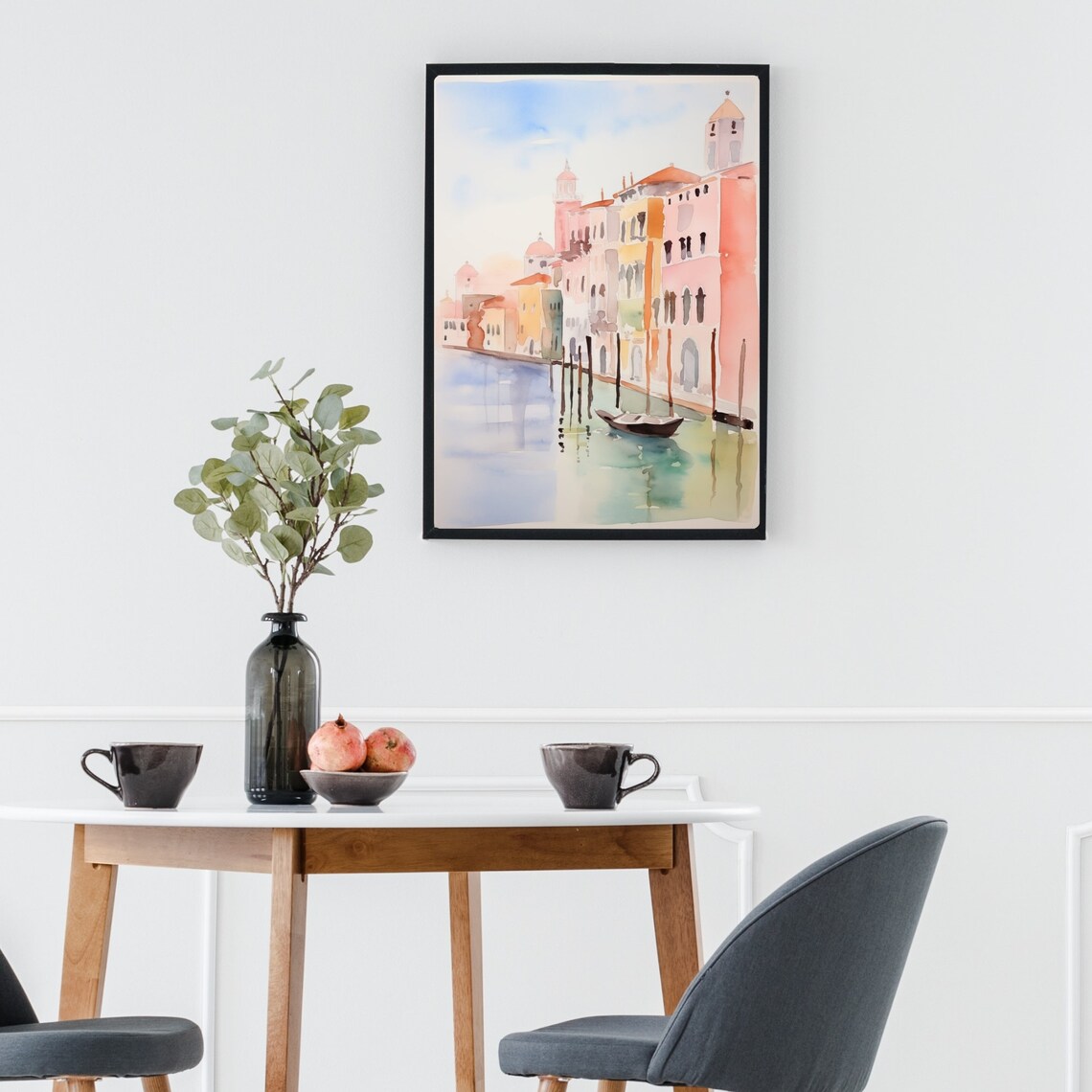 Venice Grand Canal Watercolor Poster with Gondola and Pink Palaces - Image 2