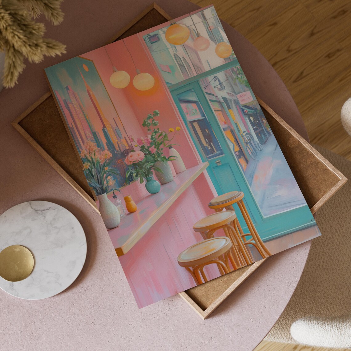Pastel Café Interior, Cozy Coffee Shop Art Print - Image 4