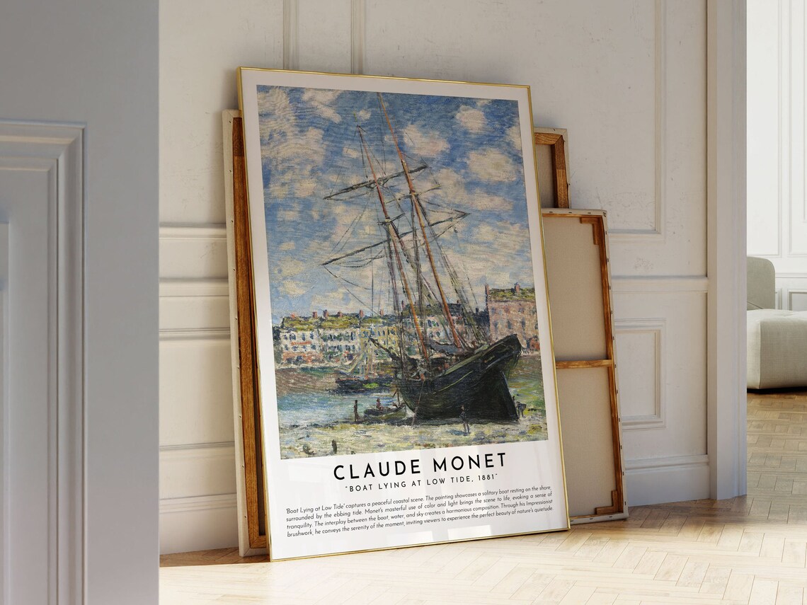 Claude Monet Boat Lying at Low Tide 1881 Framed Exhibition Poster - Image 2