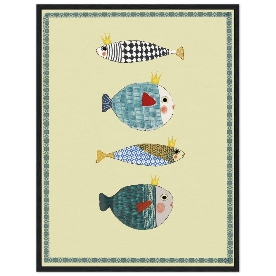 Crowned Fish Folk Art Print Colorful Whimsical Fish King Nursery Decor - Image 2