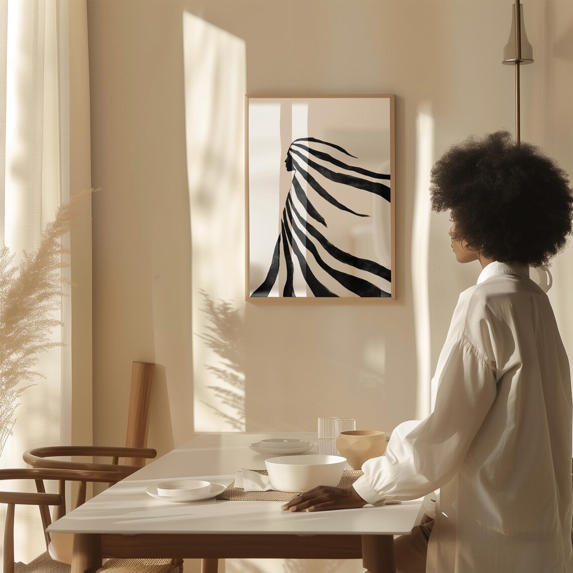 Abstract Woman Silhouette With Flowing Striped Hair Art Poster - Image 3