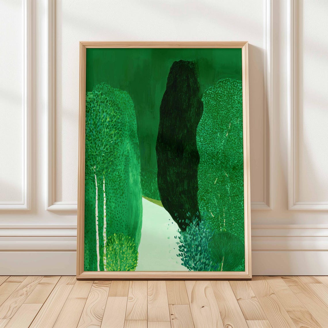 Emerald Forest Walkway Calm Abstract Green Landscape Art Poster