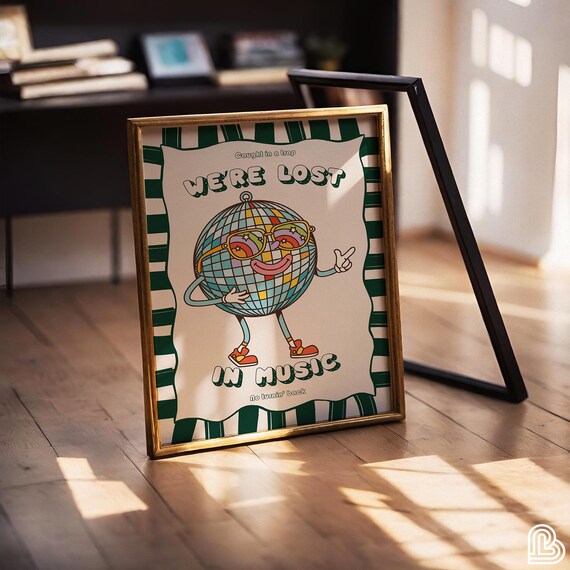 Lost In Music Retro Disco Ball Character Groovy Dance Wall Poster