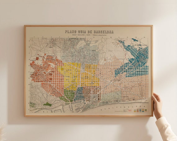 Barcelona Retro City Map, Historical Plan Travel Poster