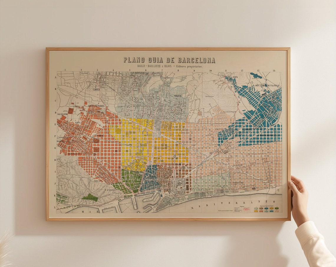 Barcelona Retro City Map, Historical Plan Travel Poster