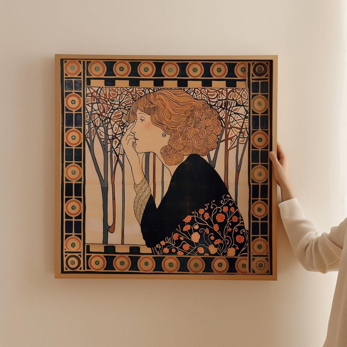 Art Nouveau Woman Poster, Feminine Floral Art Print