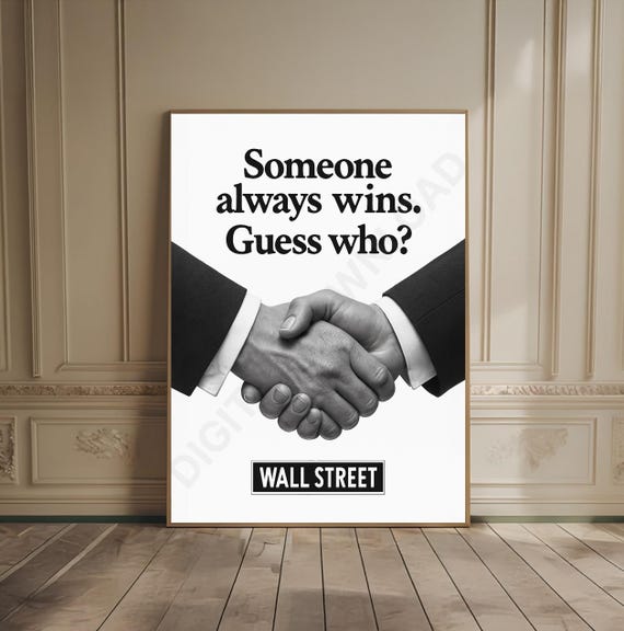 Wall Street Minimalist Black And White Art Financial Decor Finance Bro Gift Old Money Motivational Office Print Handshake