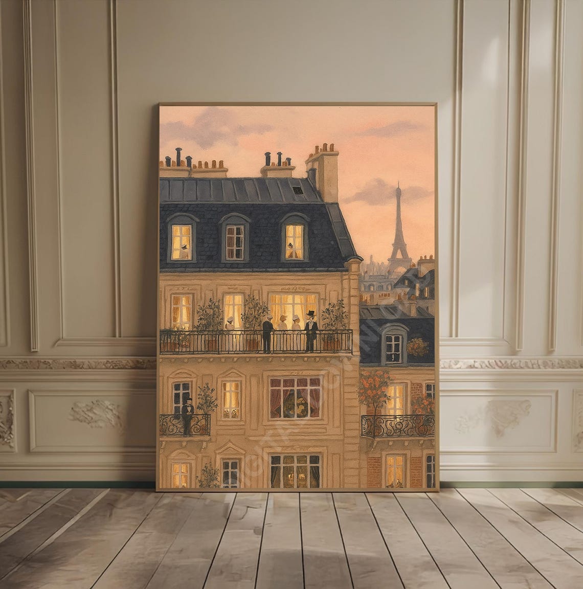 Paris Cityscape Oil Painting Art Print Cafe Watercolor European Artwork France Travel French Decor Luxury Fine