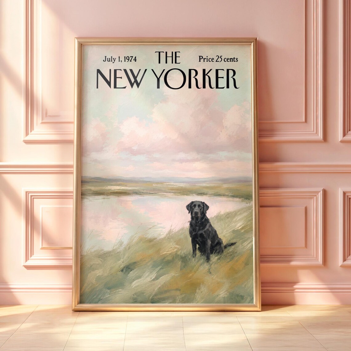 The New Yorker July 1 1974 Black Labrador by the Lake Art Poster