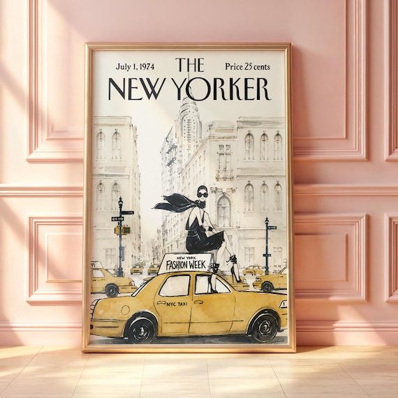 Vintage New Yorker Fashion Week NYC Taxi Travel Poster