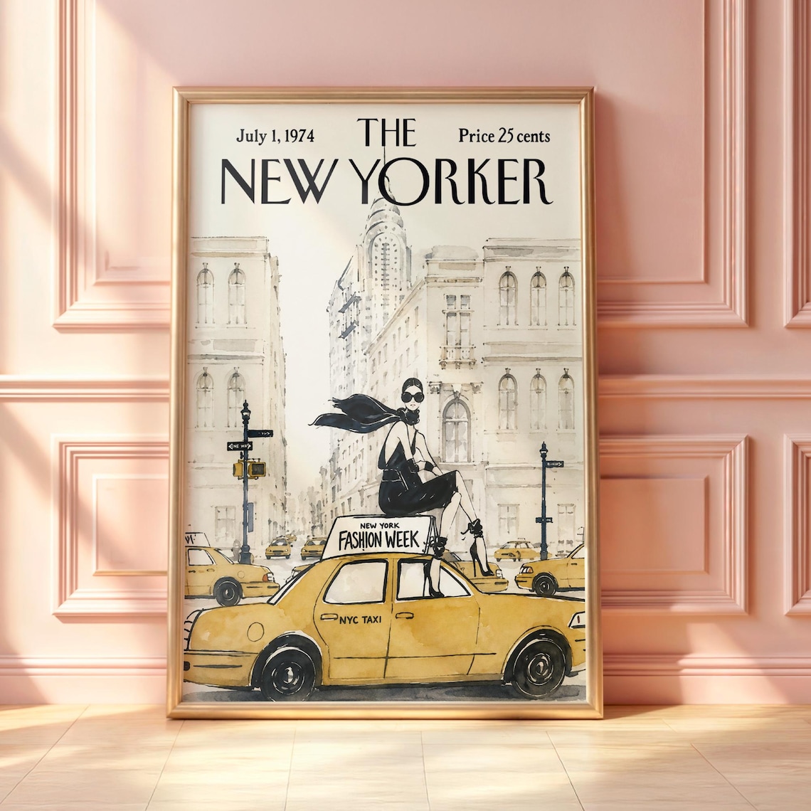 Vintage New Yorker Fashion Week NYC Taxi Travel Poster