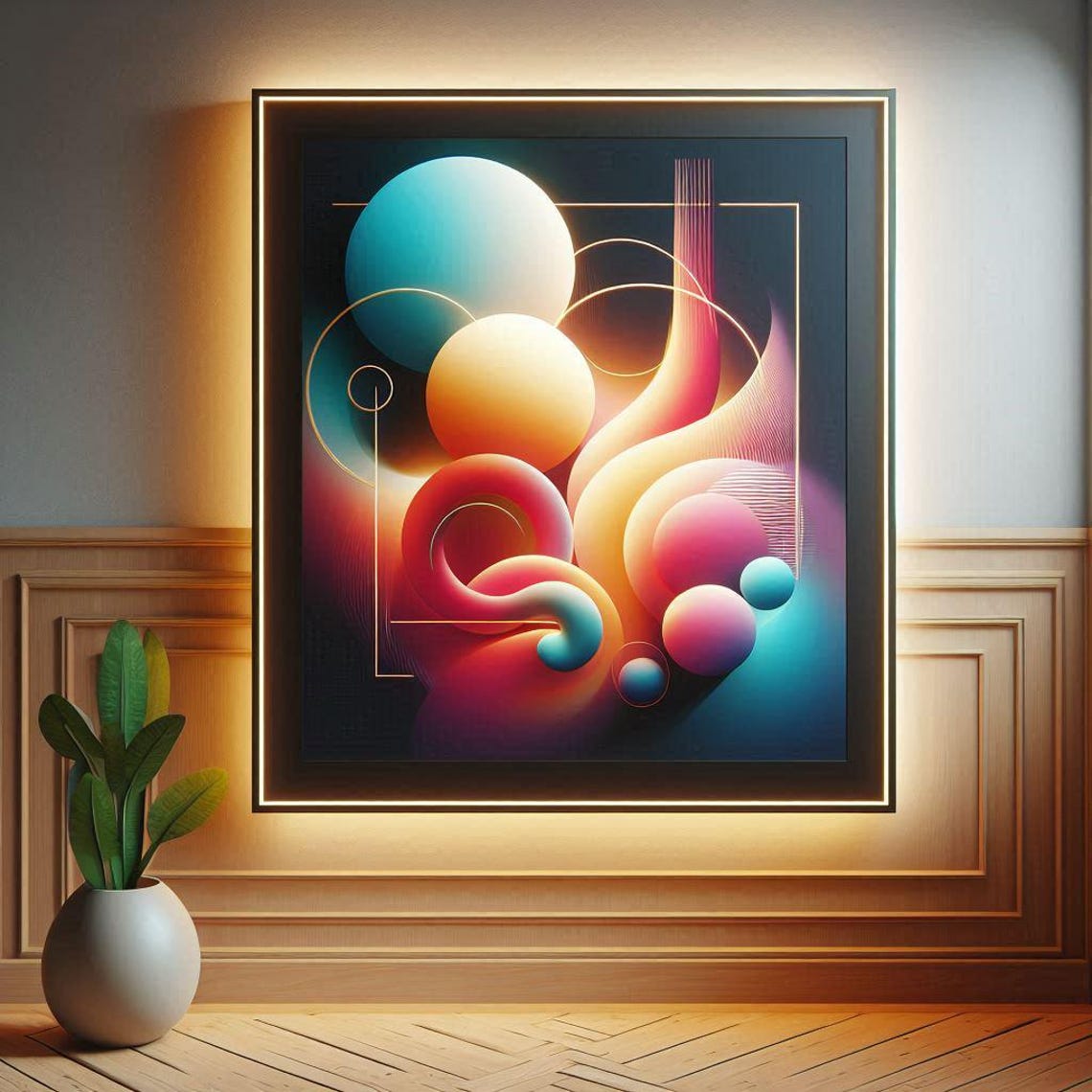 Neon Gradient 3D Orbs Trippy Psychedelic Abstract Modern Poster