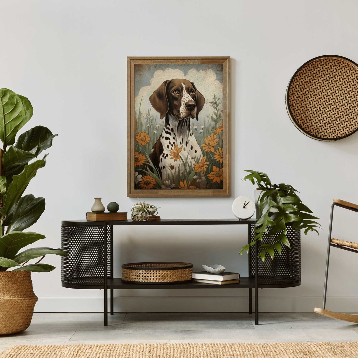 German Shorthaired Pointer Dog Among Orange Wildflowers Art Poster - Image 2