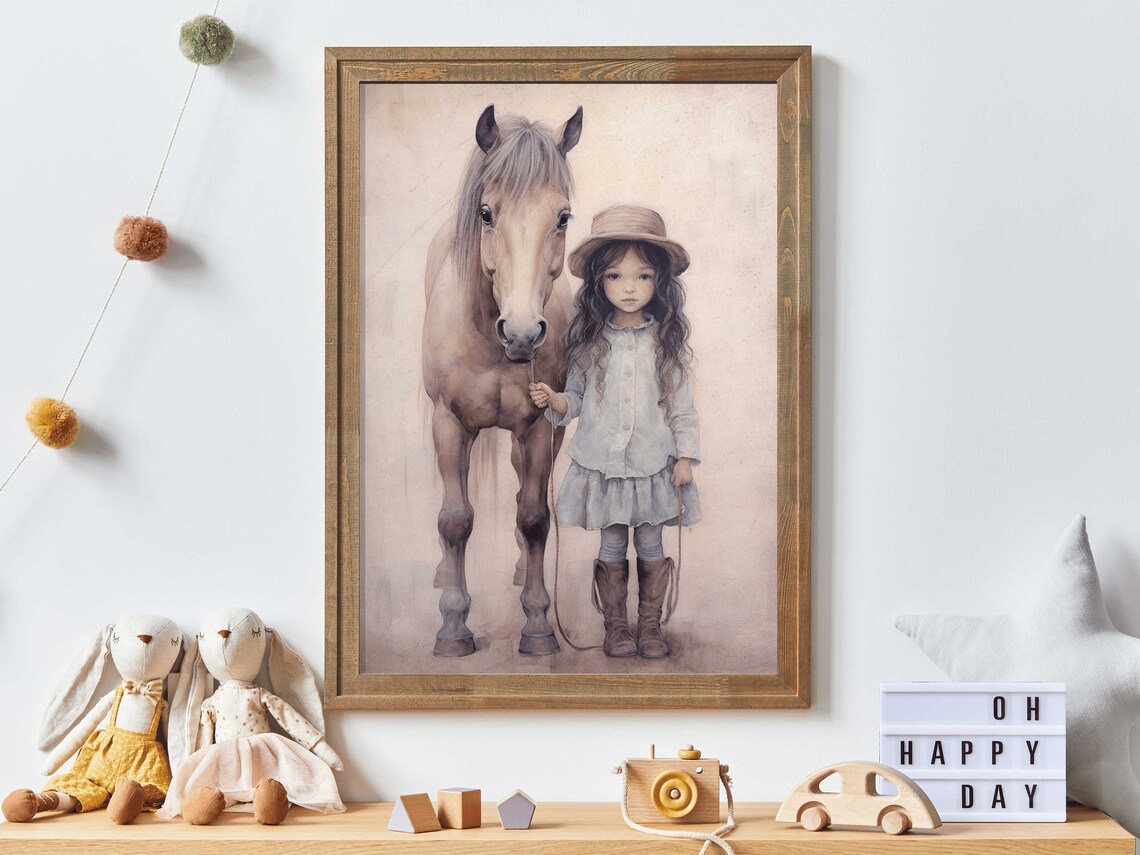 Cowgirl Nursery Decor Art Print, Girl and Horse