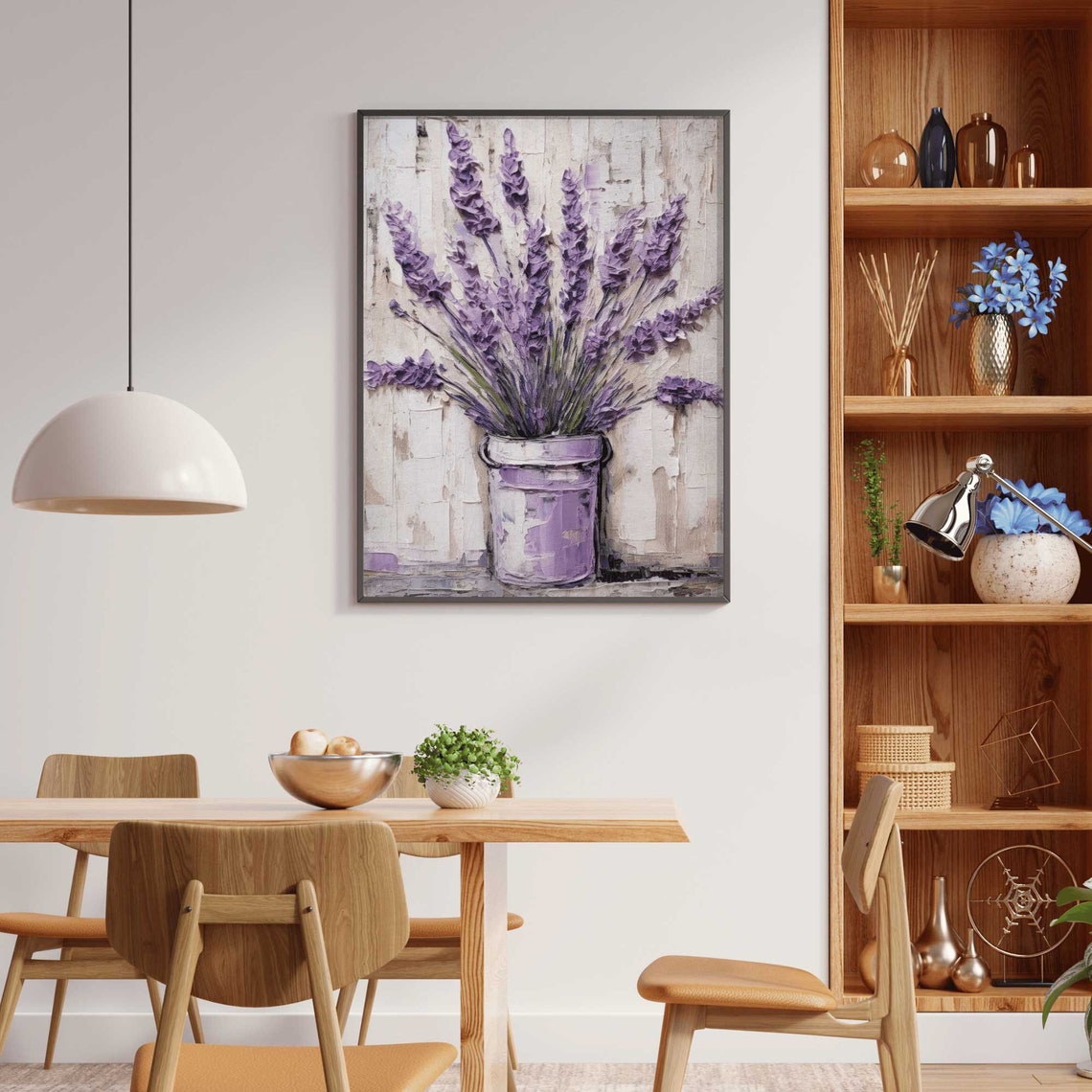 Lavender Bouquet Painting Poster Purple Impasto Floral Rustic Decor - Image 2