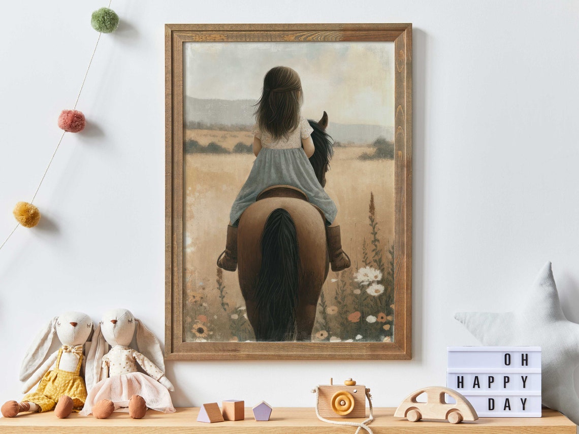 Girl Horse Painting Horse Riding Art Girls Room Decor Nursery Horse Decor Horse Print Equestrian Wall Decor Girl Wall Art