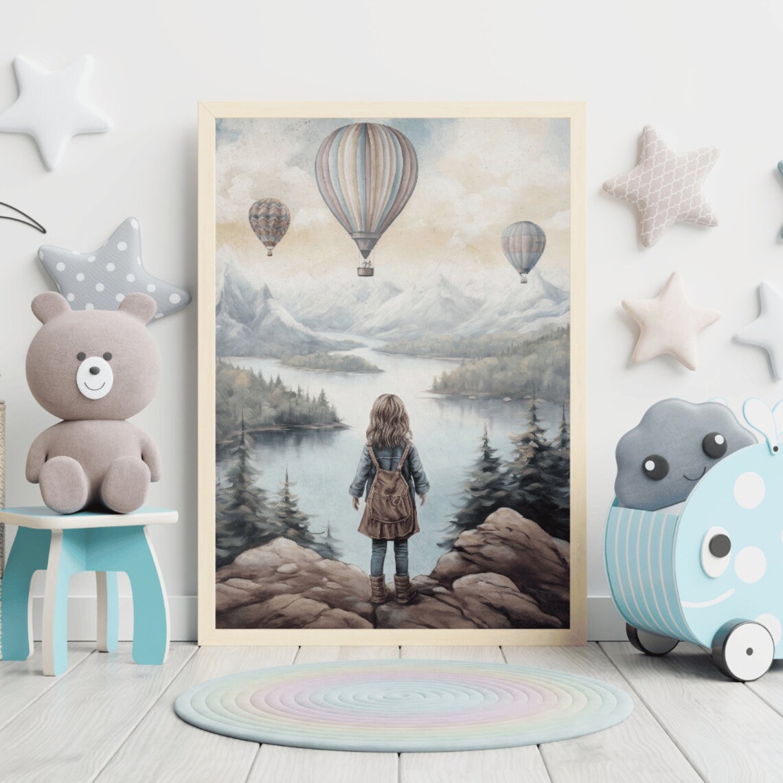Adventure Nursery Hot Air Balloons Mountain Art Print - Image 2