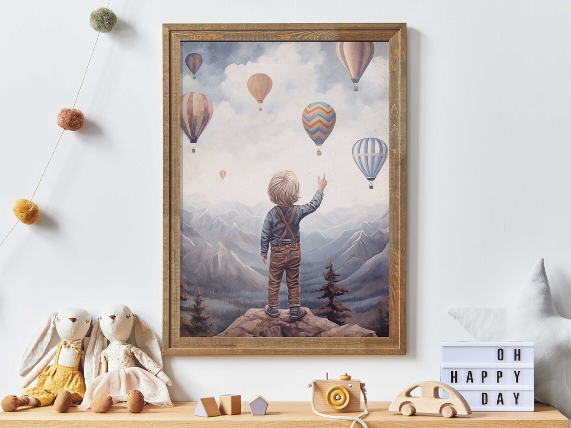 Vintage Boy Adventure Mountain Nursery Art Print