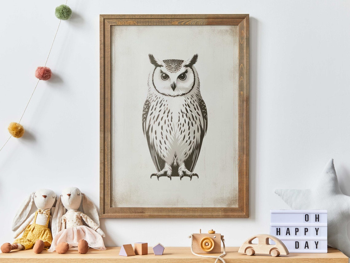 Vintage Owl Forest Bird Illustration Woodland Nursery Poster - Image 2