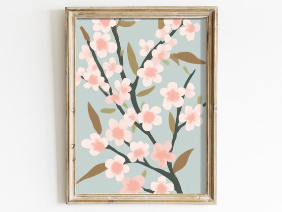 Cherry Blossom Wall Art Cherry Tree Decor Retro Living Room Decor Japanese Inspired Art Pink Floral Print Flower Wall Decor
