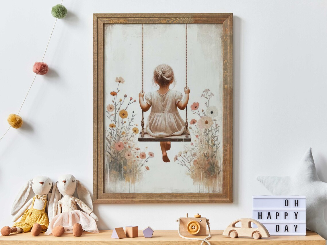 Little Girl On A Swing Wildflower Nursery Art