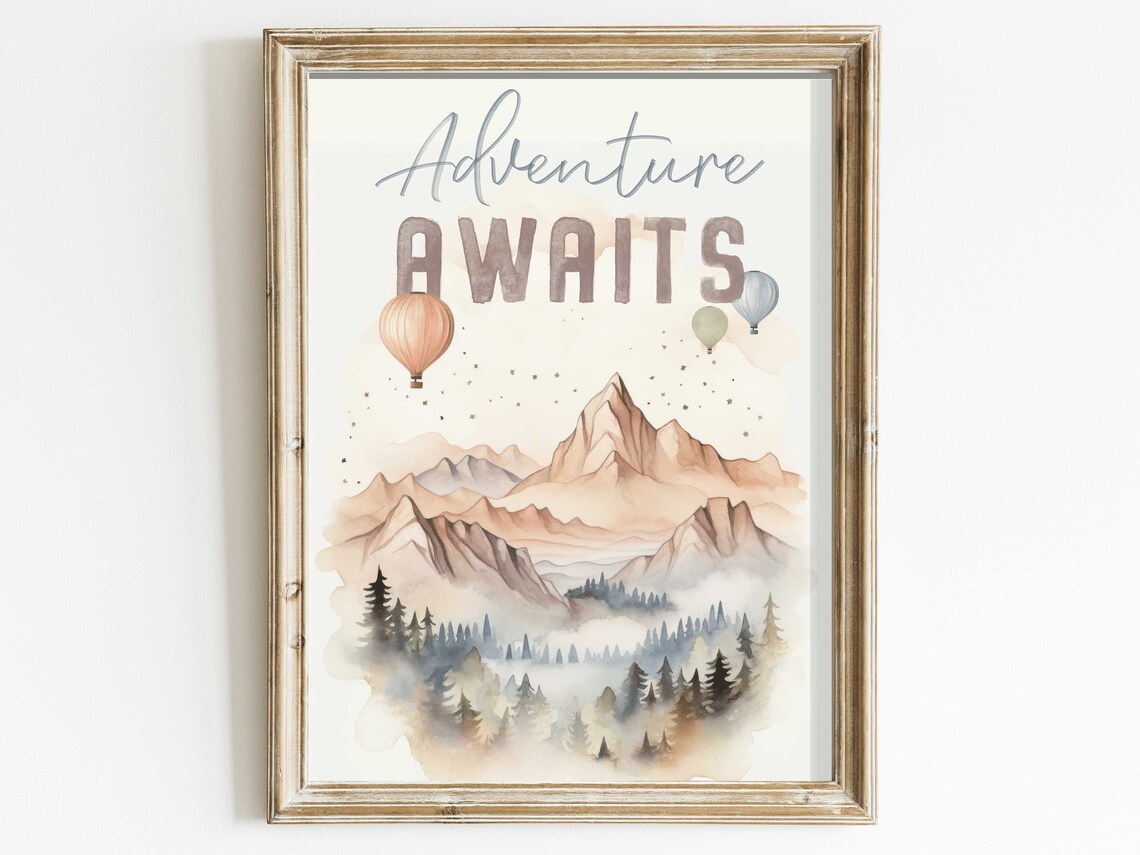 Adventure Awaits Quote Nursery Kids Room Art Print