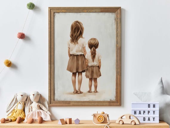 Sisterhood Vintage Art Print, Two Girls Portrait