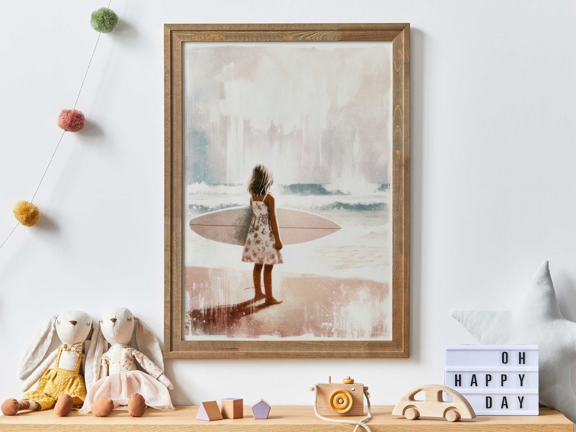 Surfing Nursery Decor Girl Surfer Girl Beach Nursery Art Surf Theme Art Kids Little Girl Surfboard Surf Wall Art For Girls