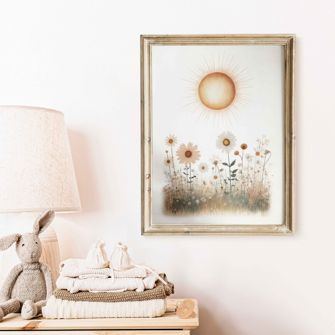 Golden Sun Rising Over a Wildflower Meadow Watercolor Poster - Image 2